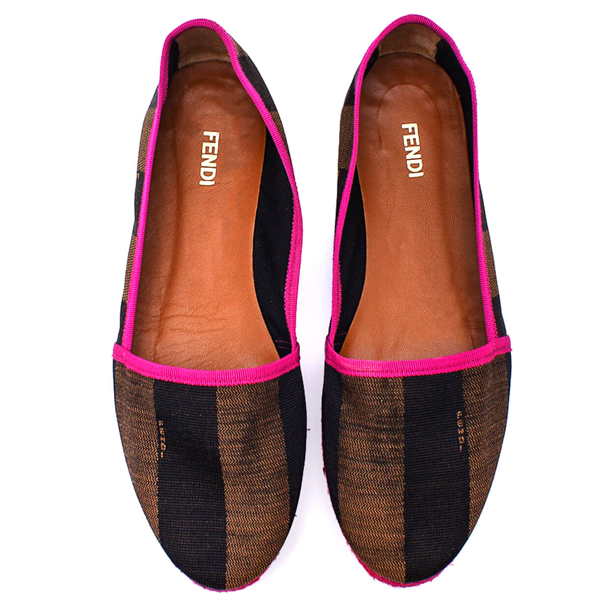 Fendi - Brown & Pink Canvas Pequin Espadrilles 38